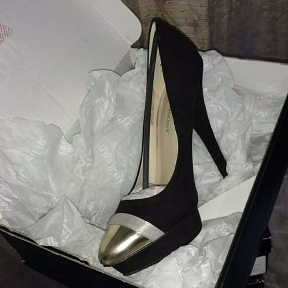 JustFab ELECTRA Black Silver Toe Heels 10 - Picture 4 of 4